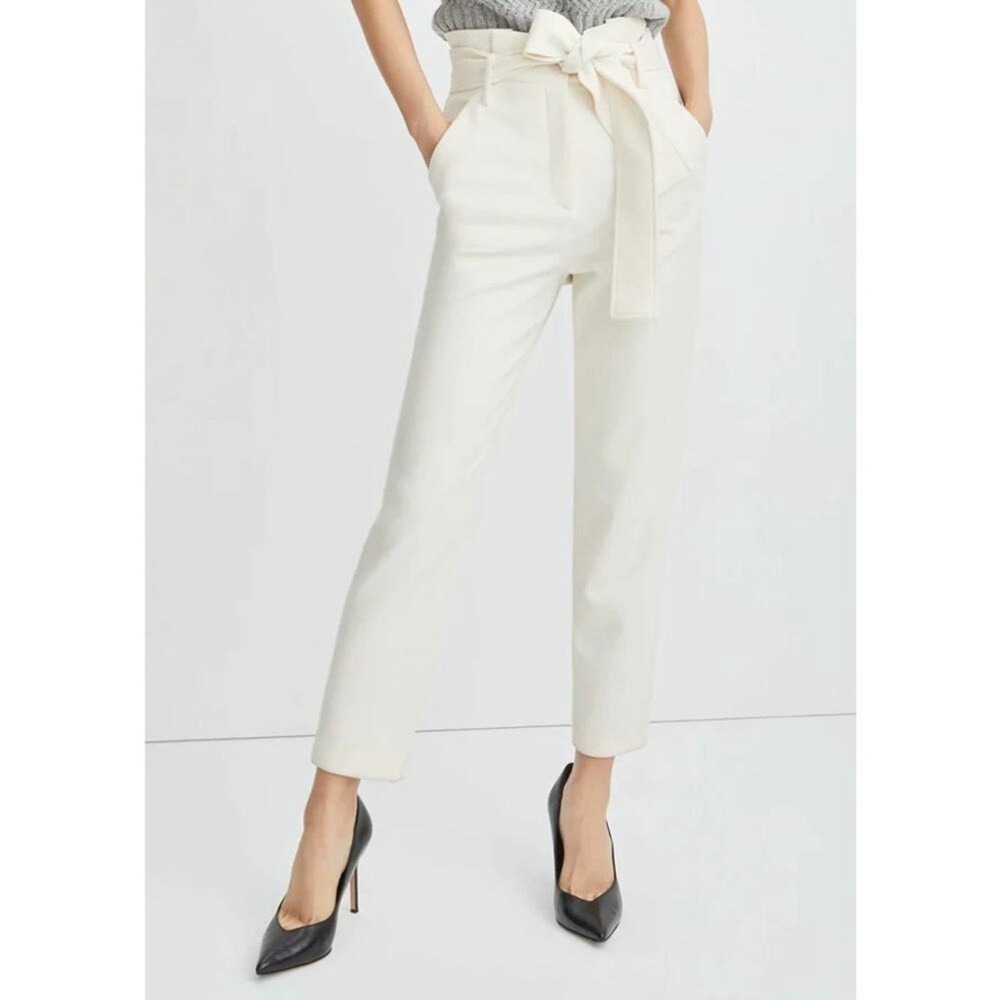 Veronica Beard Setti Belted Paperbag Trouser Pants in Ecru Cream 6 Career Office